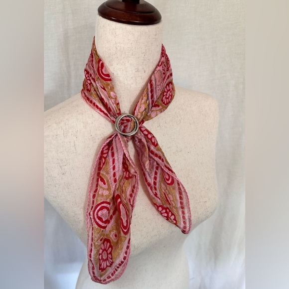 Vintage silk scarf Indian block print Floral veil sheer fabric - Picture 6 of 6